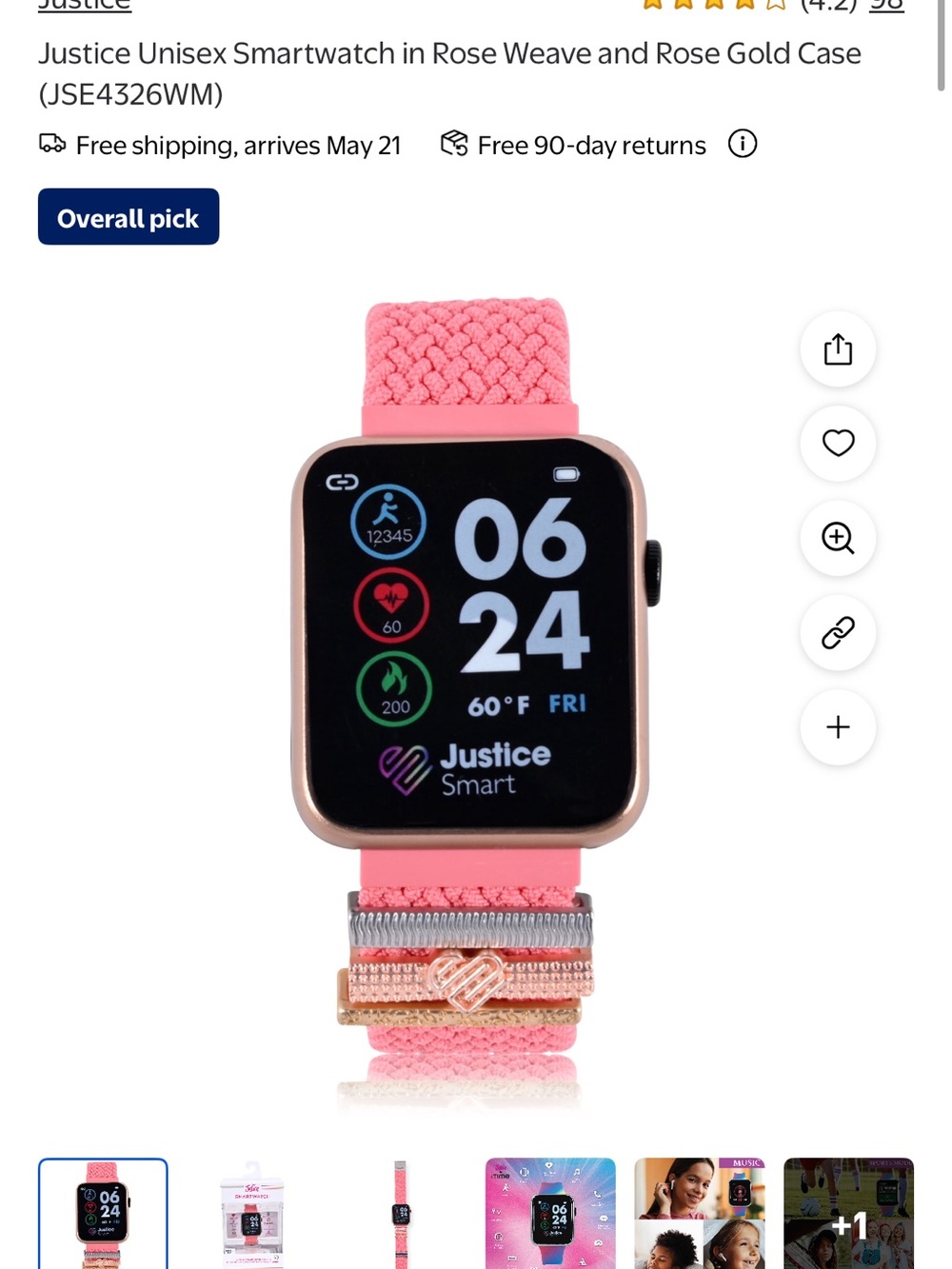 Justice Unisex Smartwatch - Rose Weave Strap with Rose Gold Case